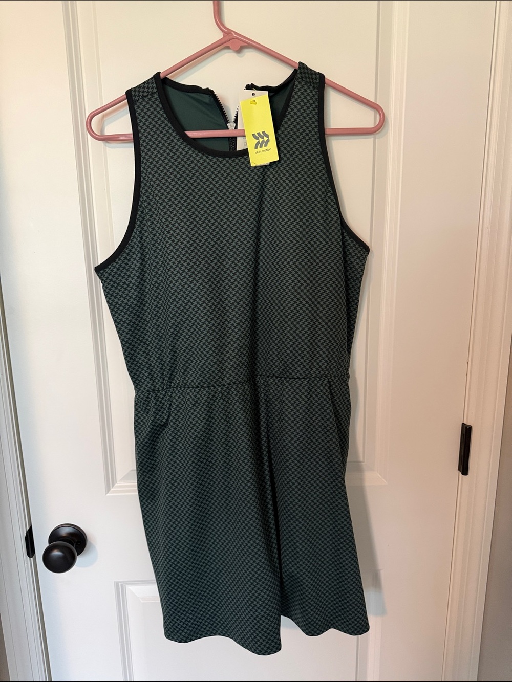 Sleeveless Dark Green Patterned A-Line Athletic Dress xxl